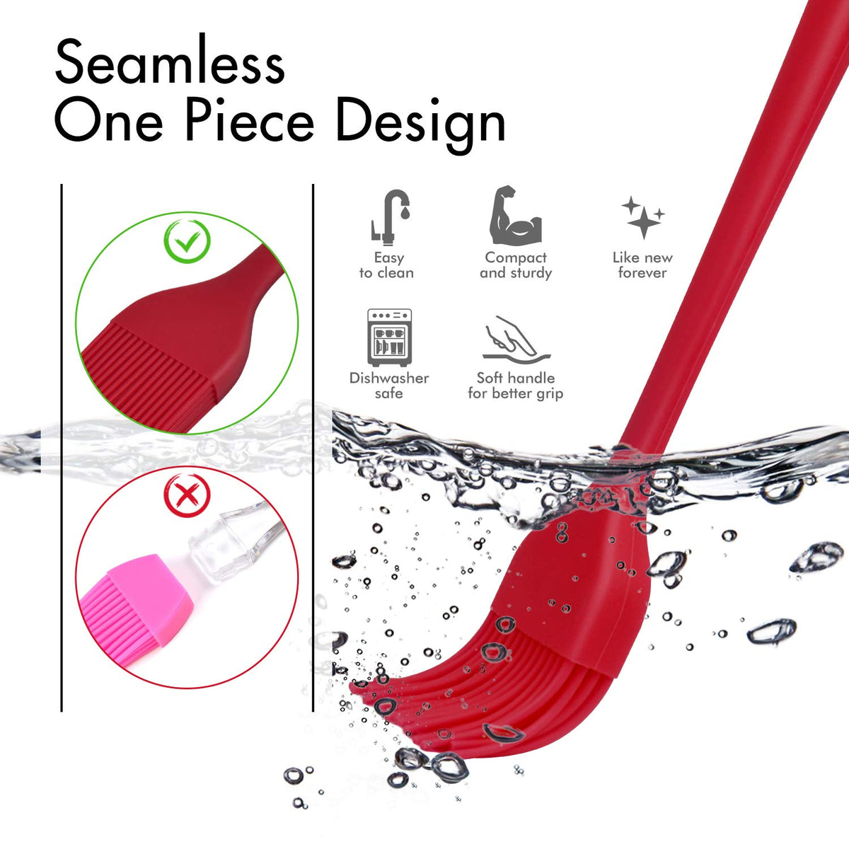 HOTEC 600°F Heat Resistant, Silicone Basting &Pastry Brushes, Red 2
