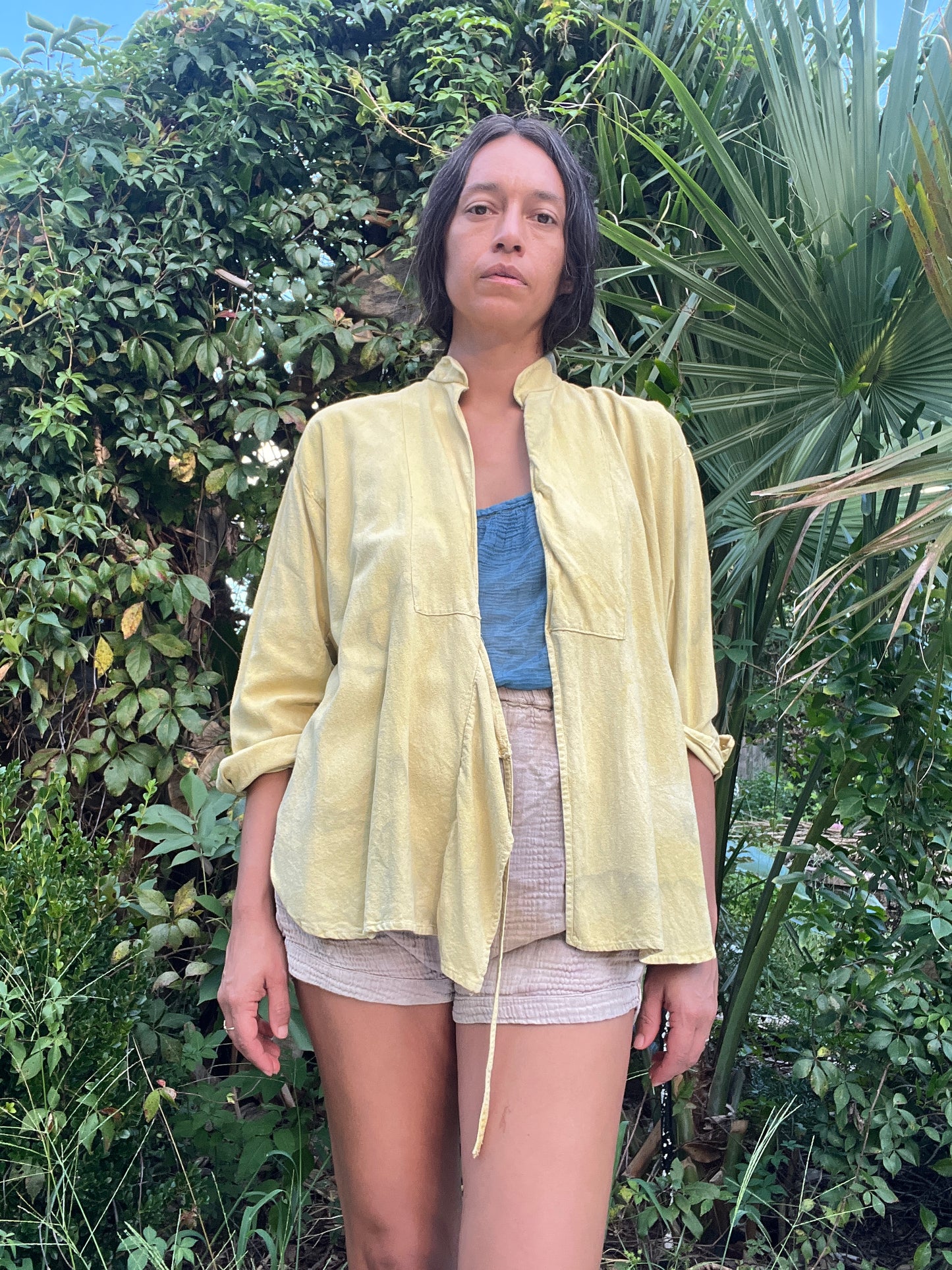 Mandarin Collar Tie-Front Wrap Jacket