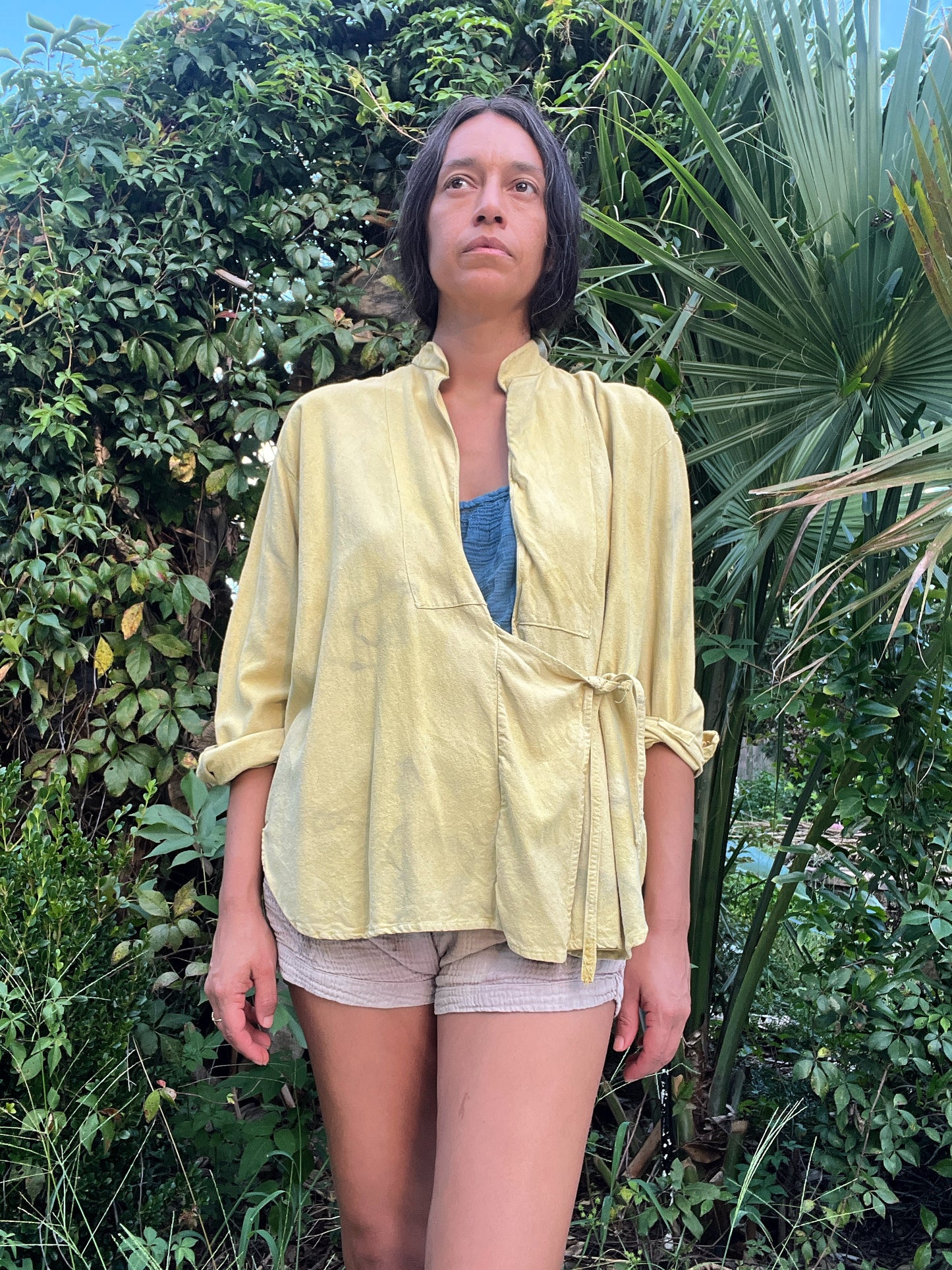 Mandarin Collar Tie-Front Wrap Jacket