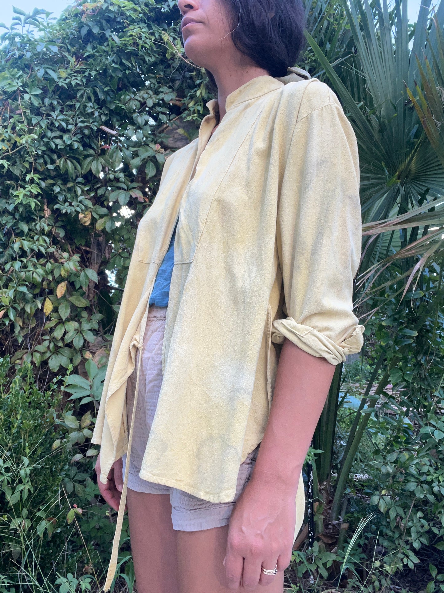 Mandarin Collar Tie-Front Wrap Jacket