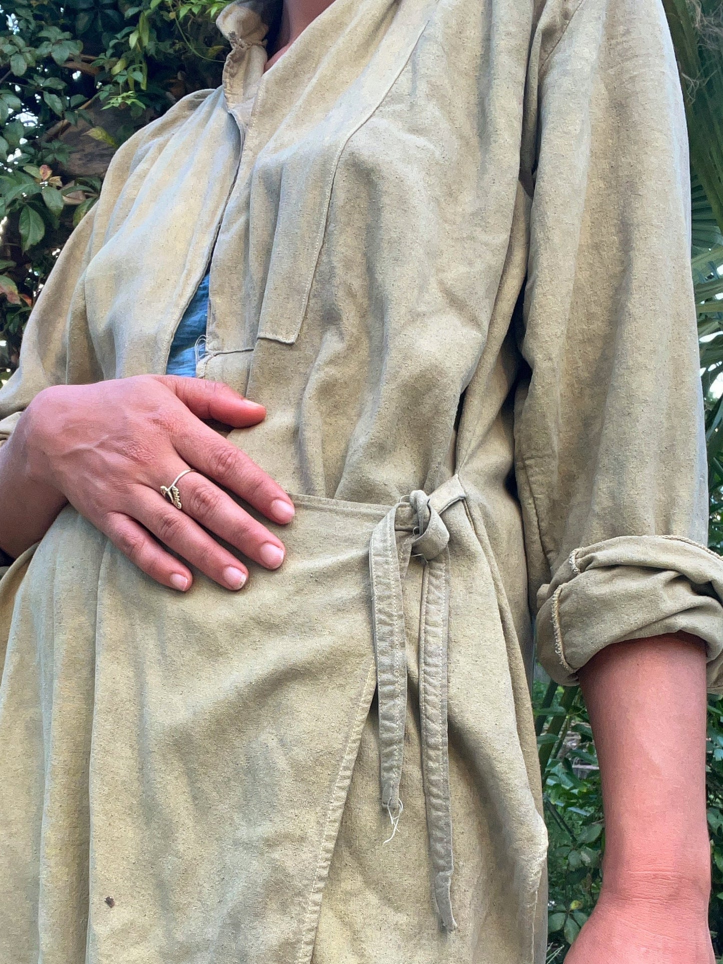 Mandarin Collar Tie-Front Wrap Tunic