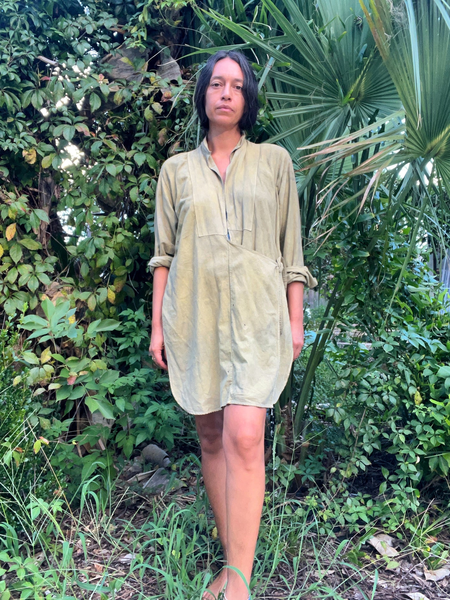 Mandarin Collar Tie-Front Wrap Tunic