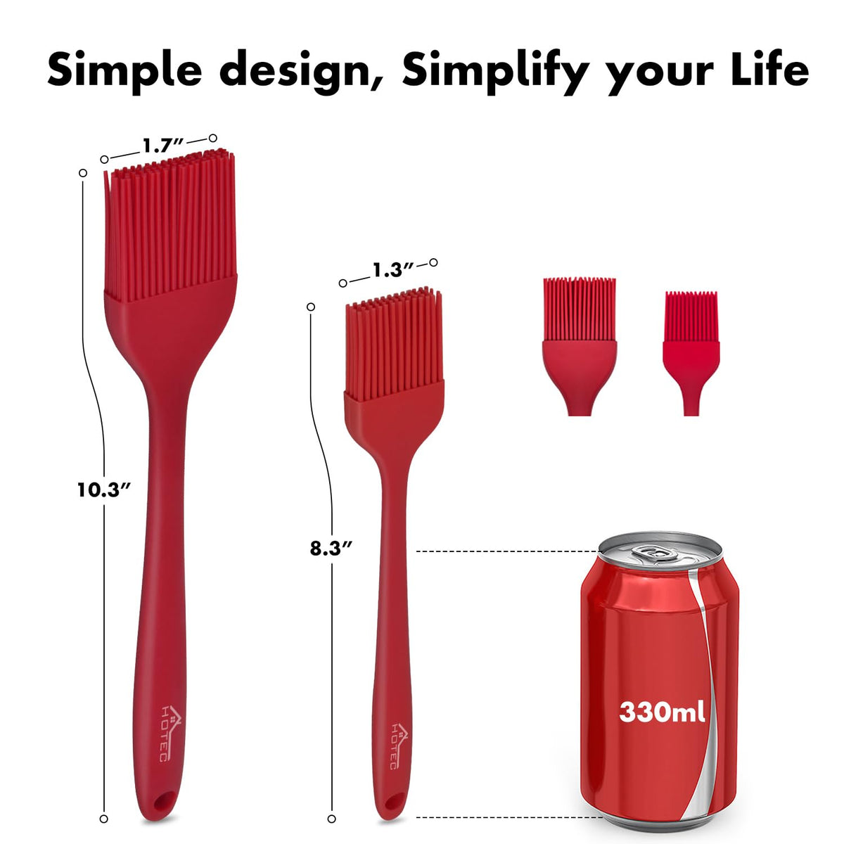 HOTEC 600°F Heat Resistant, Silicone Basting &Pastry Brushes, Red 2
