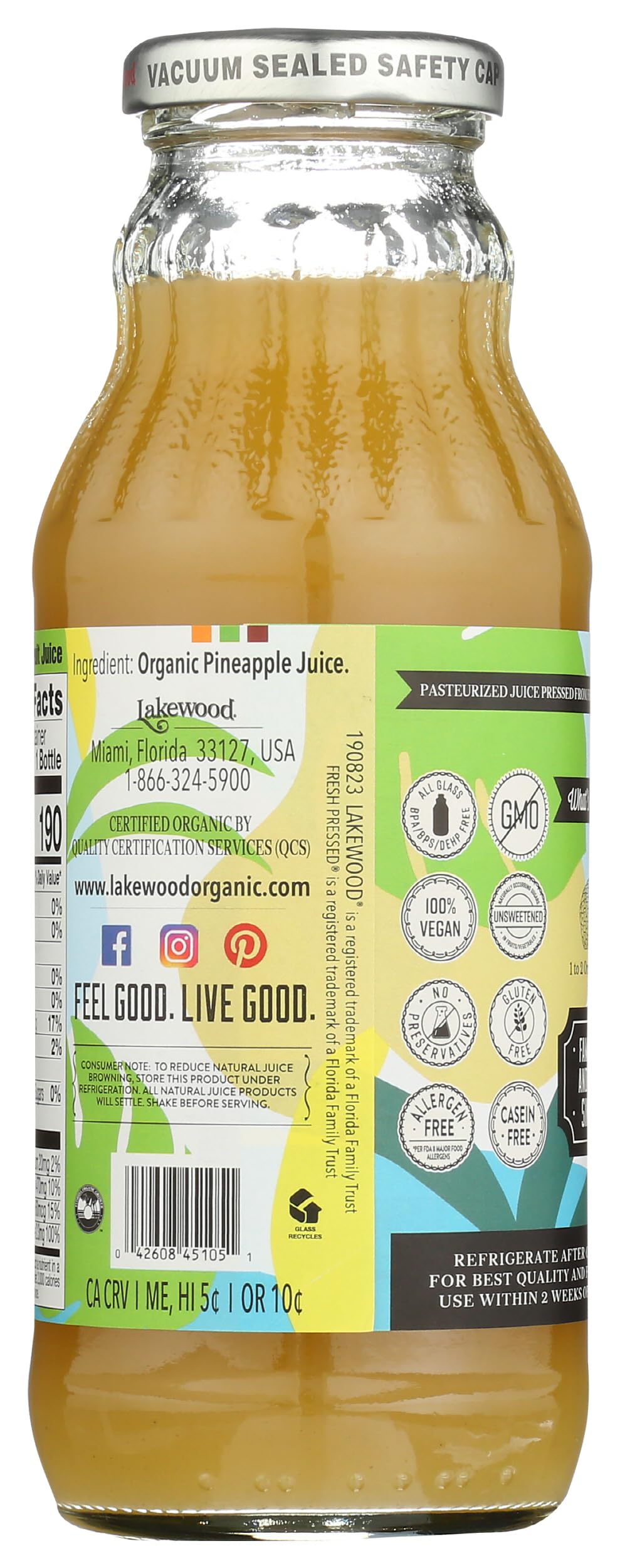 Lakewood Organic Fresh Pressed Pure Pineapple (1 X 12.5 FL OZ)