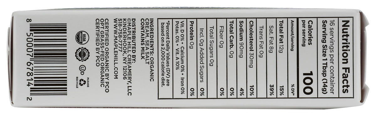 Maple Hill Creamery, Organic Salted Butter, 8 Ounce