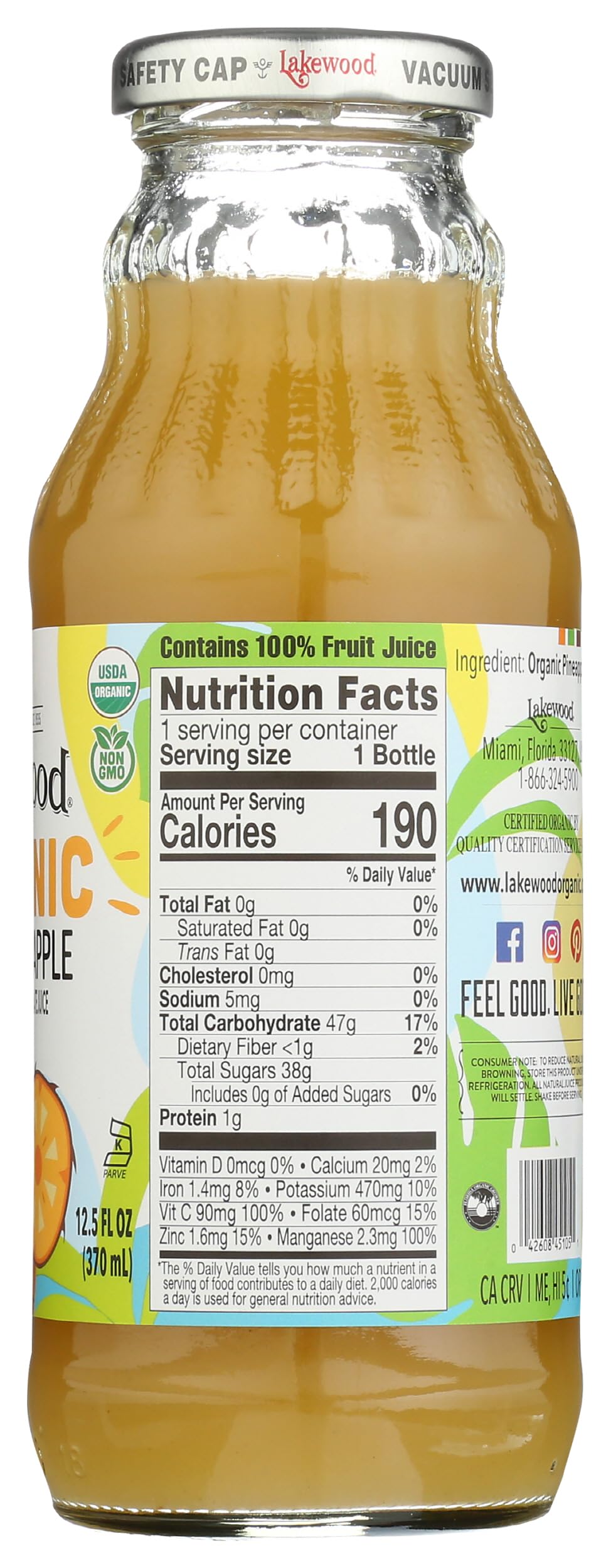 Lakewood Organic Fresh Pressed Pure Pineapple (1 X 12.5 FL OZ)