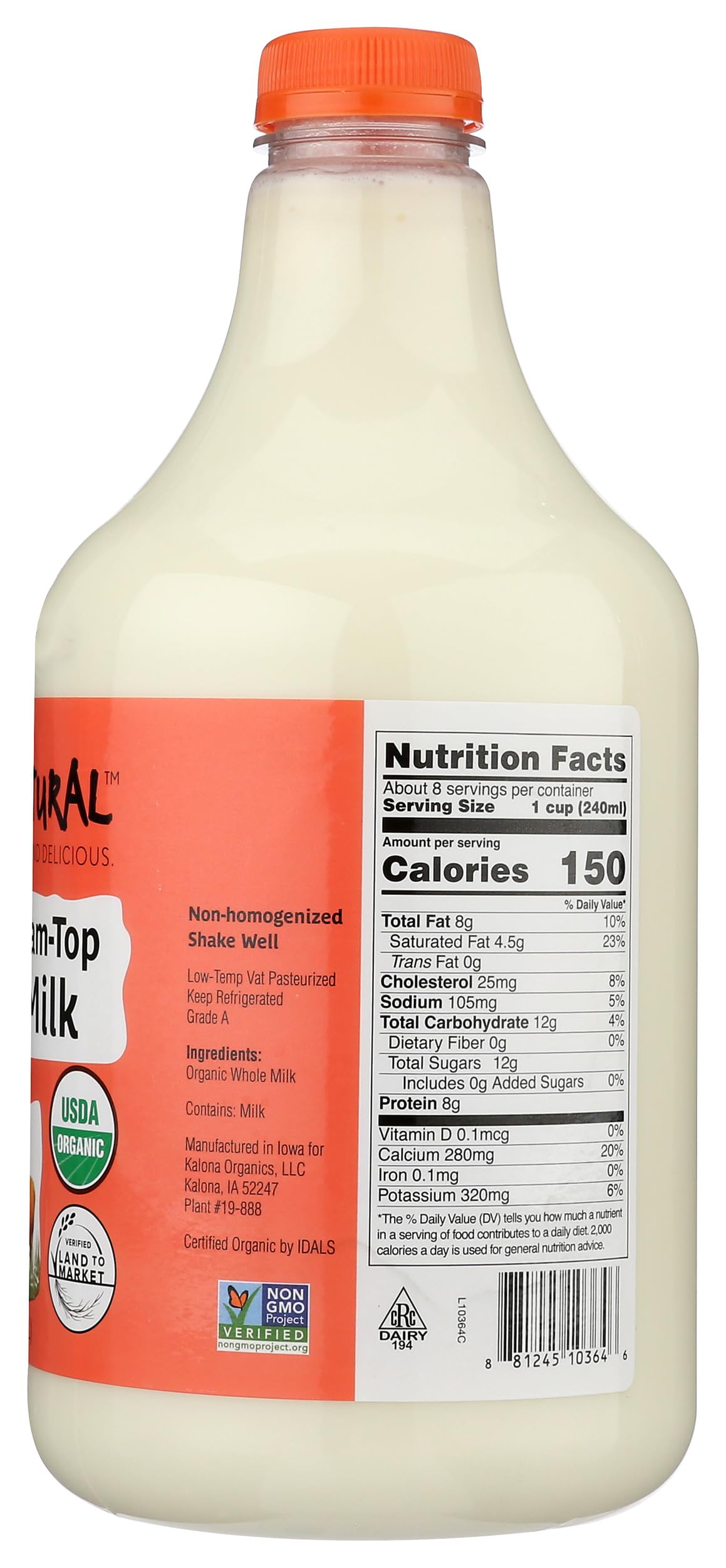Kalona Supernatural, Milk Whole Unhomogenized Organic, 64 Fl Oz