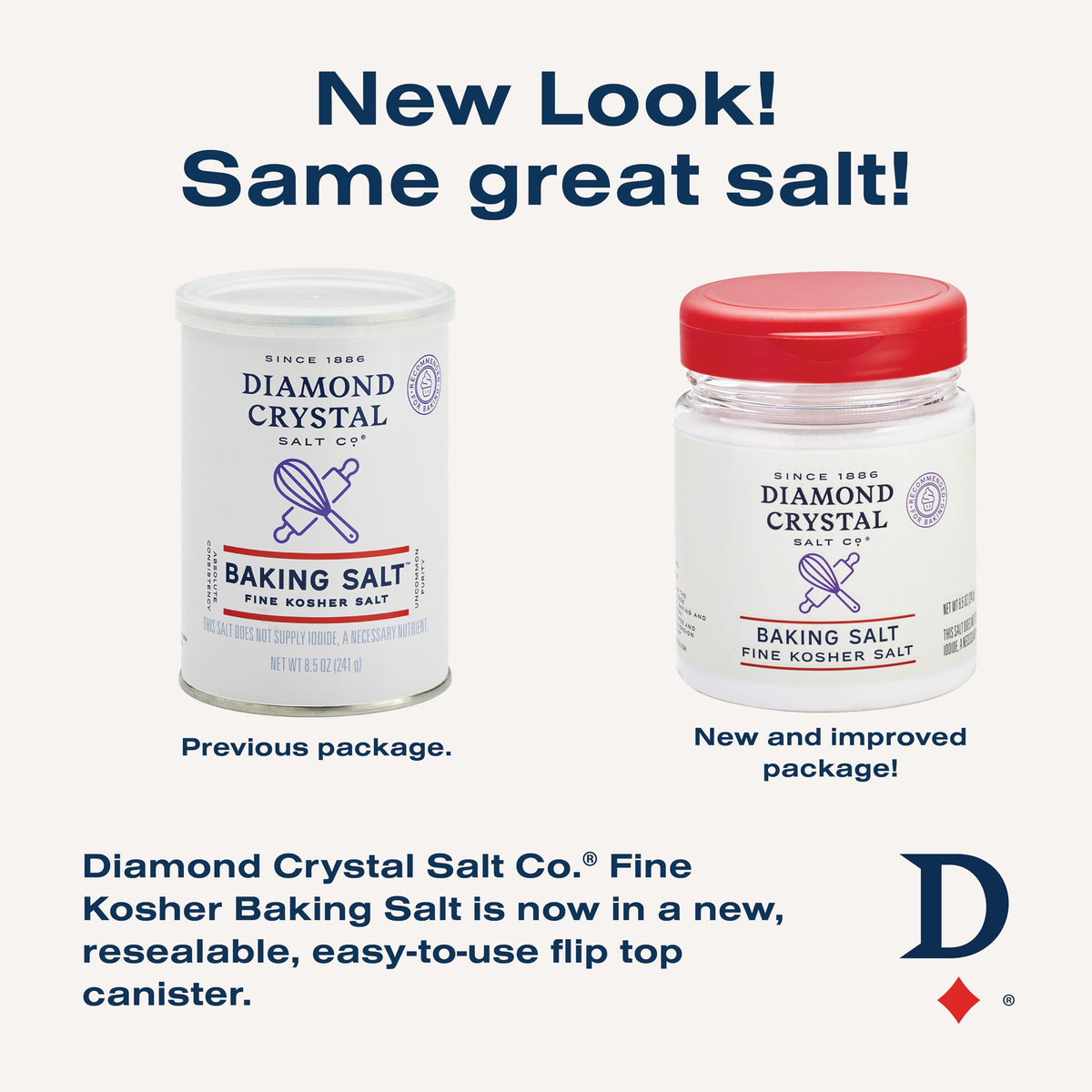 Diamond Crystal Baking Salt, Fine Kosher Salt, No Additives, Great for batters and doughs, 8.5oz Canister