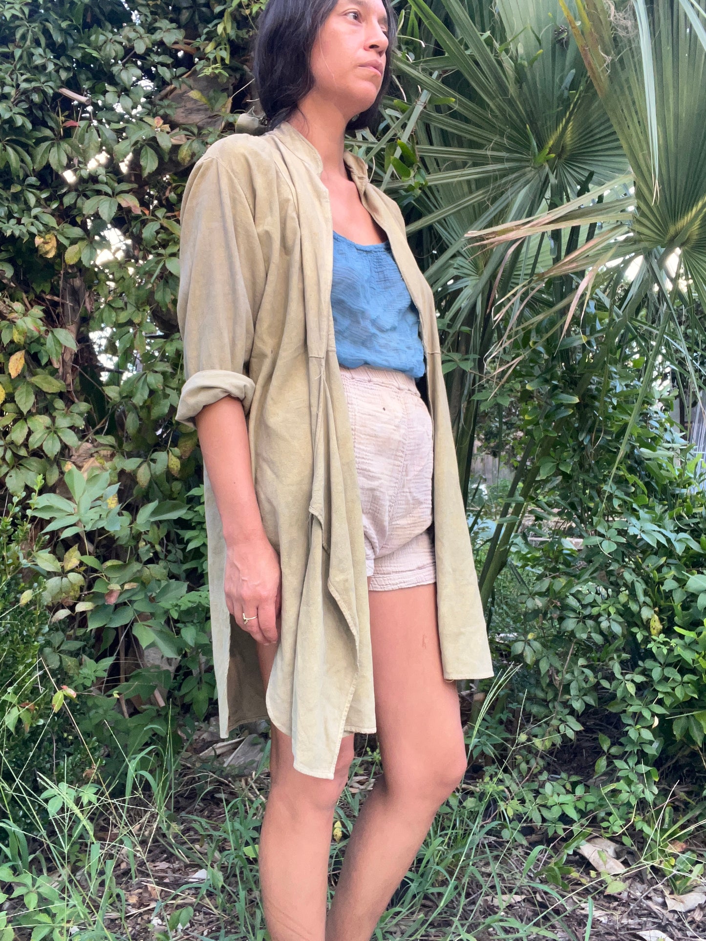 Mandarin Collar Tie-Front Wrap Tunic