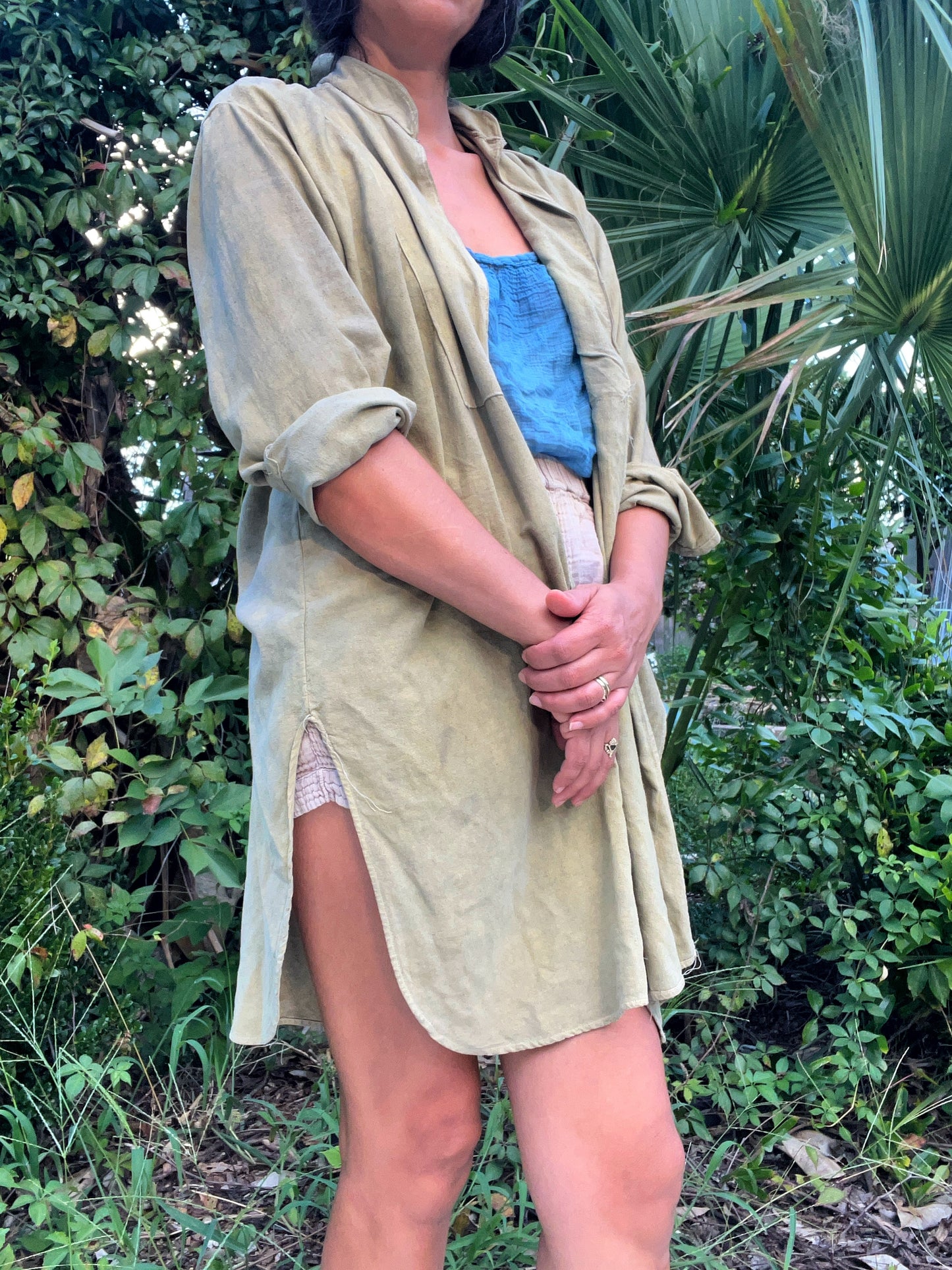 Mandarin Collar Tie-Front Wrap Tunic