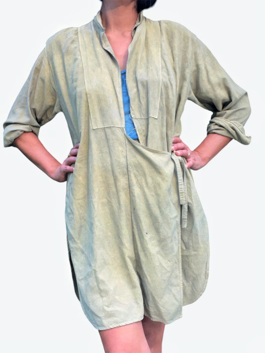 Mandarin Collar Tie-Front Wrap Tunic