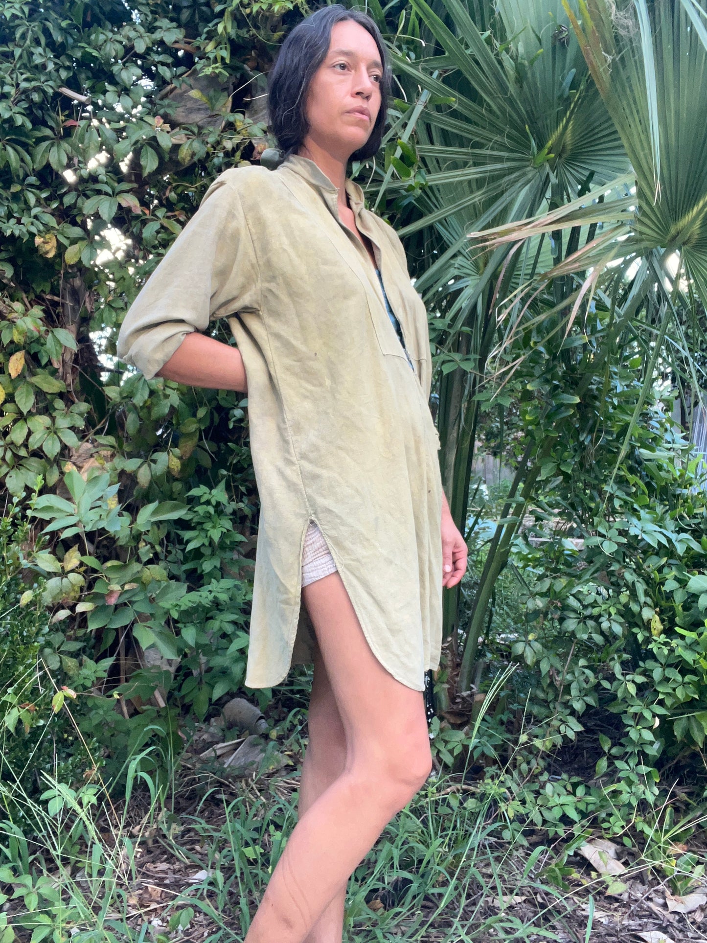 Mandarin Collar Tie-Front Wrap Tunic