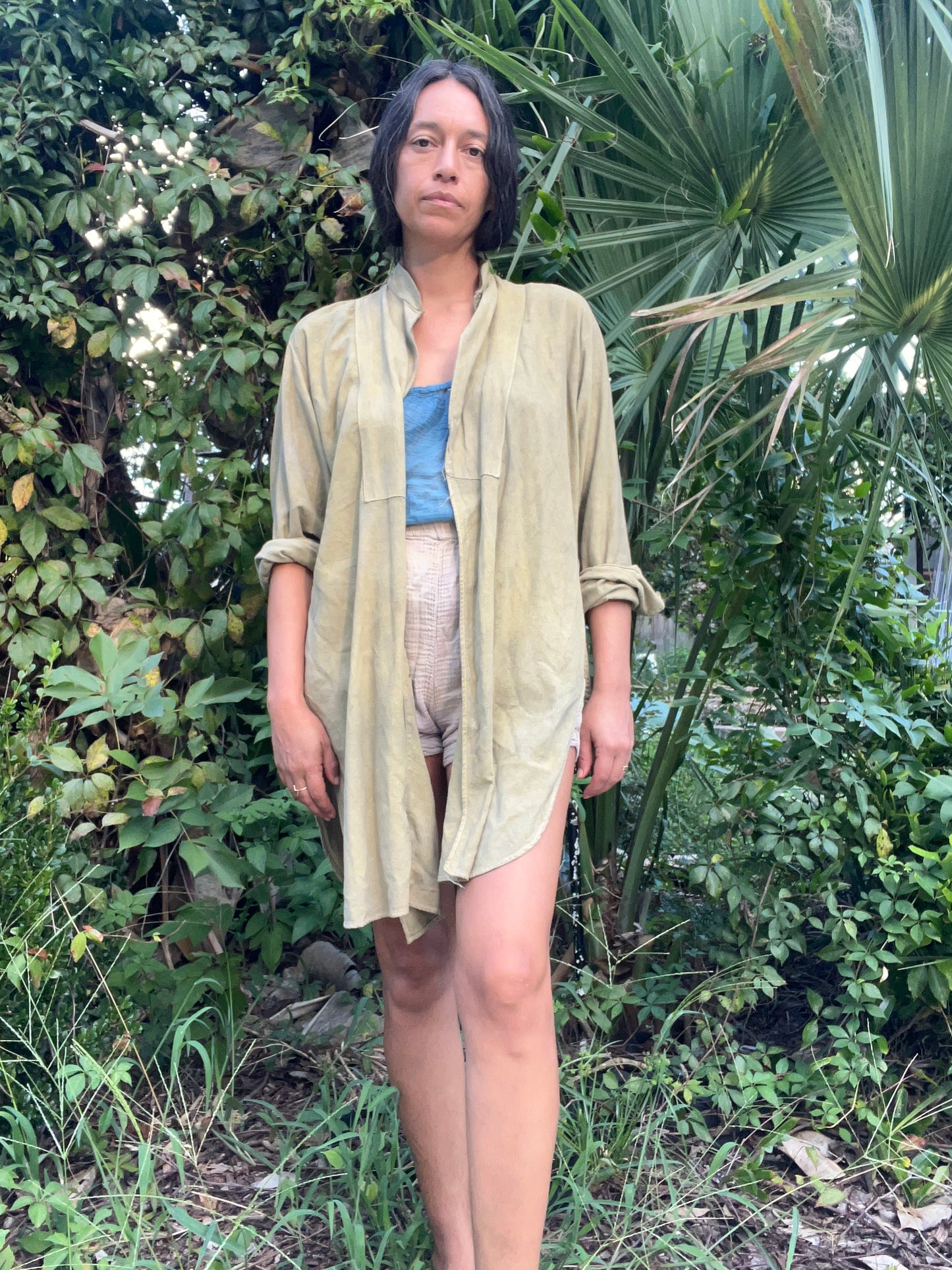 Mandarin Collar Tie-Front Wrap Tunic